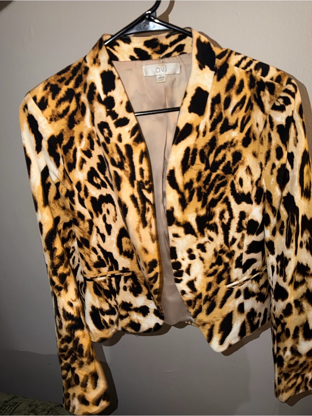 Ovi Leopard Print Faux Fur Blazer in Gold and Black